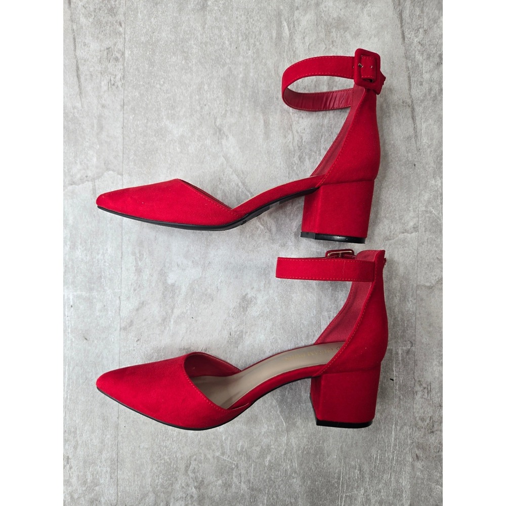 Dream Pairs Ankle Strap Block Heel Pump 9.5 Red Pointed Toe Dressy Retro Shoes - Picture 6 of 10